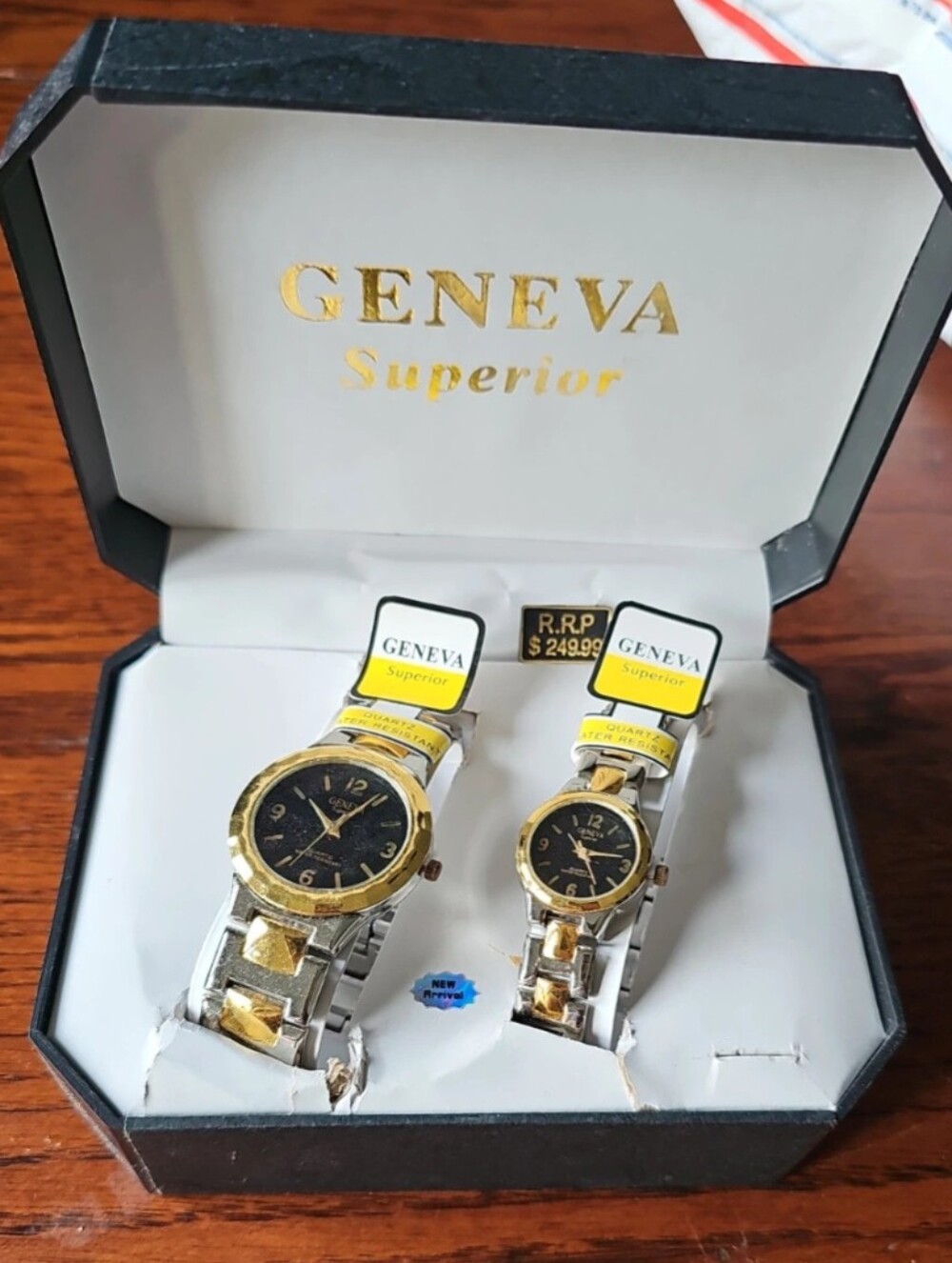 Geneva Two-Tone Gold & Black Men’s Women's Watch Set